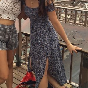 URBAN OUTFITTERS SMOCKED OFF THE SHOULDER MIDI